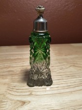 Antique Green Cut to Clear Crystal Perfume Bottle Oddball Top picture