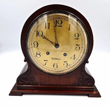 Waltham Mechanical Wind Up Mantel Clock Wood Case Glass Door Brass Analog picture
