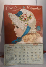 antique  1886 calendar- Hood's Sarsaparilla pic girl with bonnet March thru Dec picture