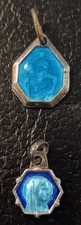 Antique Minature French Religious Medals. Blue enamel and silver.  Lot of 2.  picture