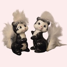 Vtg Enesco Anthropomorphic Skunk Salt Pepper Shakers Fur Head Tail Japan 1950s picture