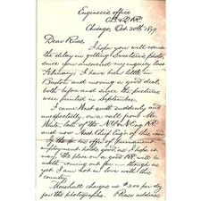1879 Handwritten Letter Engineer's Office C.B. & Q. RR W.K. Means AF4-1 picture