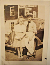 1936 CHEVROLET w/grille guard, & young couple, b&w photo, 3 1/2