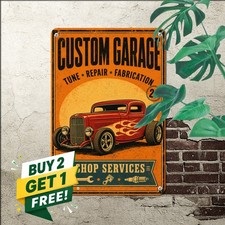 Vintage Red Coupe Hot Rod Tin Sign Classic Custom Auto Garage Metal Plaque picture