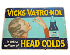 Vintage 1930s Vicks Va-Tro-Nol Tin Sign Original Drug Store Rare Advertising picture