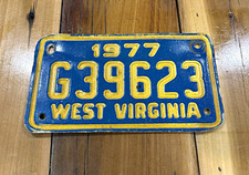 West Virginia 1977 License Plate Tag G39623 West Virginia State Plate picture