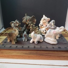 Lot of 9 Vtg. Small Elephant Figurines Resin/Porcelian picture