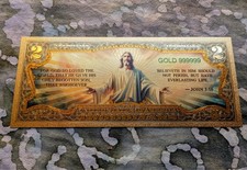 Jesus Christ John 3 16 2 Dollar 24k Gold Foil  Collectible Novelty Banknote Mint picture