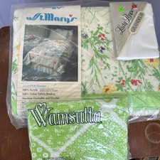 VTG Bedding Lot St Mary’s Watercolor Whisper Blanket Wamsutta Sheet Pillowcases picture