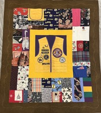 Vintage Lions Club International Quilt Vest PINS Patchwork Achievement Throw picture
