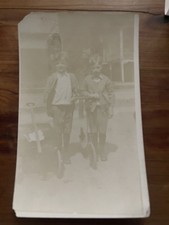 Antique RPPC Photo Postcard 1920s Boys Kick Scooter Wooden Coaster Wagon Toy picture