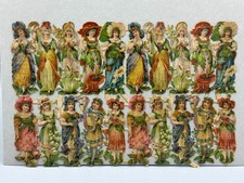 c 1890 VICTORIAN FLOWER GIRLS Die Cut Scrap Sheet 1906 Ephemera picture