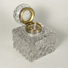 Baccarat Crystal Inkwell Large Antique French Ink Well Bambous Swirl picture