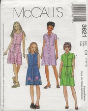 McCALL'S 3621 GIRLS FRONT BUTTON FLARED SKIRT DRESS PATTERN SIZE 7 8 10 picture
