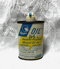 1964 VINTAGE BEAR BRAND (PIKE OIL) TROY N.Y. GENERAL PURPOSE MINERAL OIL CAN picture