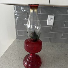Vintage Early American Ruby Red Oil LAMP 18” High Eagle Burner Homesteader picture