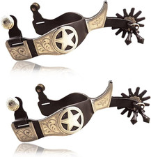 Horse Spurs 1Pair,Antique Brass Western Style Spur with Hand Carved Decoraation picture