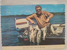 VTG Postcard Table Rock Lake Missouri OZARKS Evinrude Boat Motor Big Bass 1970 picture