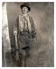 BILLY THE KID WILD WEST FRONTIER OUTLAW HOLDING RIFLE 8X10 PHOTO picture