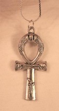 Petite Etch Textured Egyptian Symbols Ankh for Life Cross Silvertone Necklace picture
