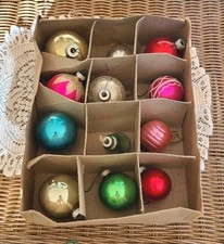 Lot Of 12 Vintage Shiny Bright Ornaments In Box picture