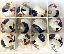Set of 12 Sam Francis Glass Holiday Ornaments Signed AGA 1988 Pristine Orig Tray picture