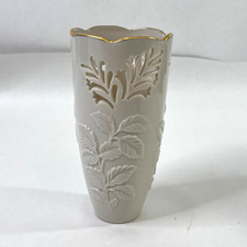 Lenox Westbury Pierced Vase Raised Leaves Gold Trim Ivory 6-3/4 Inch picture