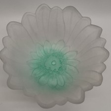 Indiana Glass Lily Pons Sunflower Bowl Frosted White Teal Center cottagecore picture