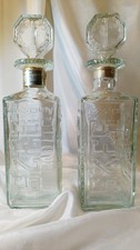 Lot Of 2 VTG 1974 Walker's Deluxe Bourbon License Plate Decanters Glass Bottles picture