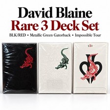 David Blaine Rare 3 Deck Set BLK RED Green Metallic Gatorback Impossible Tour picture