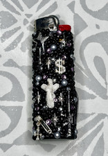 Handcrafted $uicideboy$ Black/Silver Rhinestone BIC Lighter w/ mini pocketknife picture