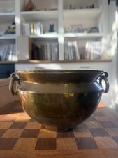 Vintage Solid Hammered Brass Decorative Urli Bowl Ring Handles Planter Cachepot picture