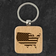 Handmade Wooden Keychain - USA Map with American Flag Design 🇺🇸 Unique Gift picture