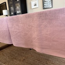 Vintage Peasant-Craft Pink Linen Damask Tablecloth Rectangular 98