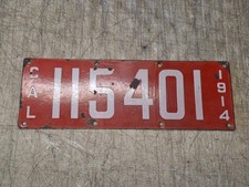 Antique 1914 California Red & White Porcelain License Plate Ing-Rich Mfg Co picture