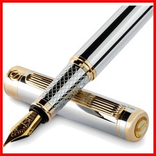 Elegant Silver Chrome Fountain Pen with Schmidt Gold Nib - Professional Choice picture