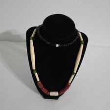 Vtg Native African Style Necklace Hairpipe Bone & Glass Trade Beads picture