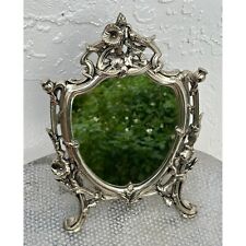 Vintage Antique Vanity Mirror in Silver Metal Art Nouveau Compact Size 13x9 picture