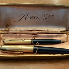Vintage Parker 51 Fountain Pen and Mechanical Pencil Set in Case 12K GF picture