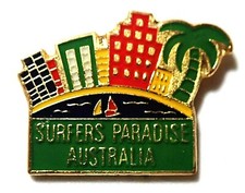 BRISBANE 2032 OLYMPICS BEAUTIFUL VINTAGE SURFERS PARADISE AUSTRALIA PIN BADGE  picture