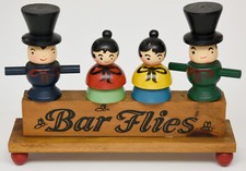 Vtg Pub Decor Japan Wood Figure Bar Set Tools Corkscrew Wine Opener Cork Barware picture