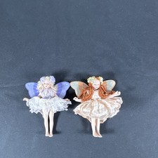 Vtg Miniature Porcelain Jointed Fairy Dolls Lot of 2 Small Fairy Figurines Wings picture