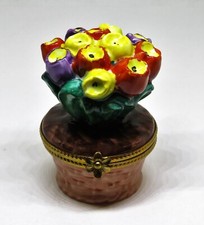 LIMOGES BOX ~ ROCHARD ~ VINTAGE BASKET OF TULIPS ~ FLOWERS ~ HAND PAINTED picture