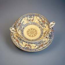 Antique Royal Worcester Cobalt Blue Gold Gilt Bouillon Soup Cup & Plate 8 Avail picture