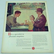 1954 Print Ad Watchmakers of Switzerland Happy Girl Illustrated Norman Rockwell picture