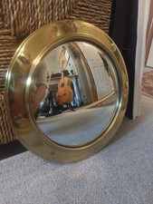 Vintage 1950s English Brass Porthole Convex Wall Mirror – Made in England picture