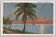 Vintage 1912 Sunrise on the Florida Coast Palm Tree Scenic Postcard picture