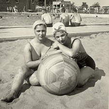 Vintage Snapshot Photograph Beautiful Women At Pool Beach Ball Plus Size picture