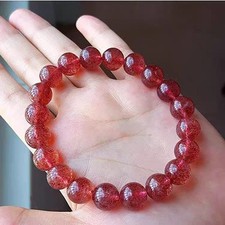 AAAA Natural Pigeon‑Blood Red Strawberry Quartz Round Bead Stretch Bracelet 10mm picture