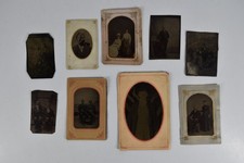 9 Antique Tintype Photographs Americana Portraits Settlers Men Women 1880's picture